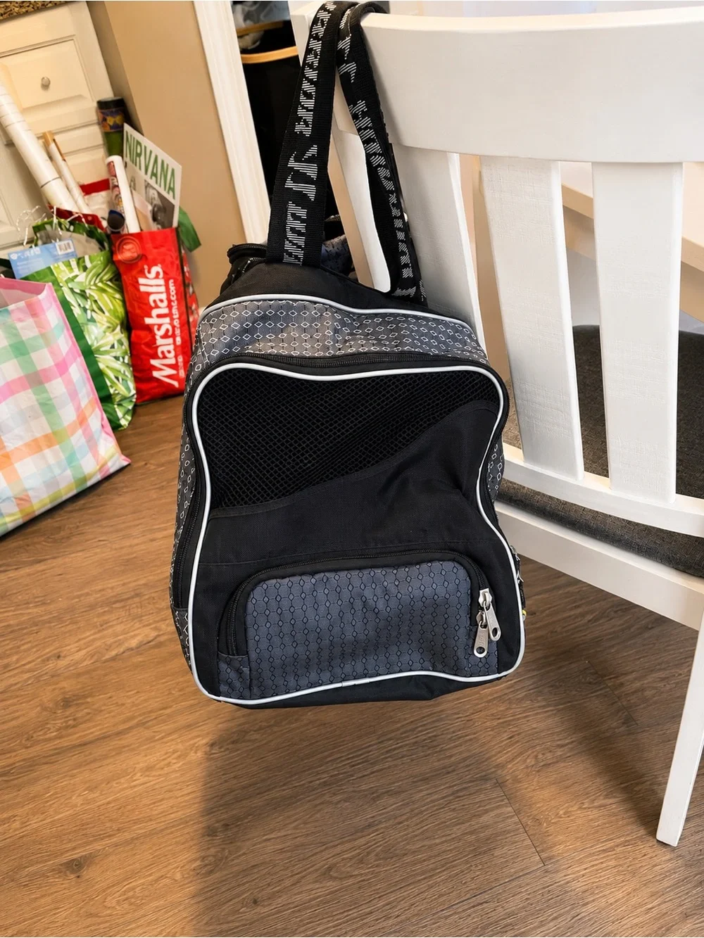 Warrior Black Gray Sports Gear Duffel Bag Multi Pocket Athletic Travel Bag